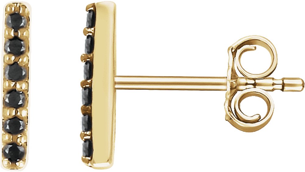 14K Yellow Gold 1/10 CTW Natural Black Diamond Bar Earrings