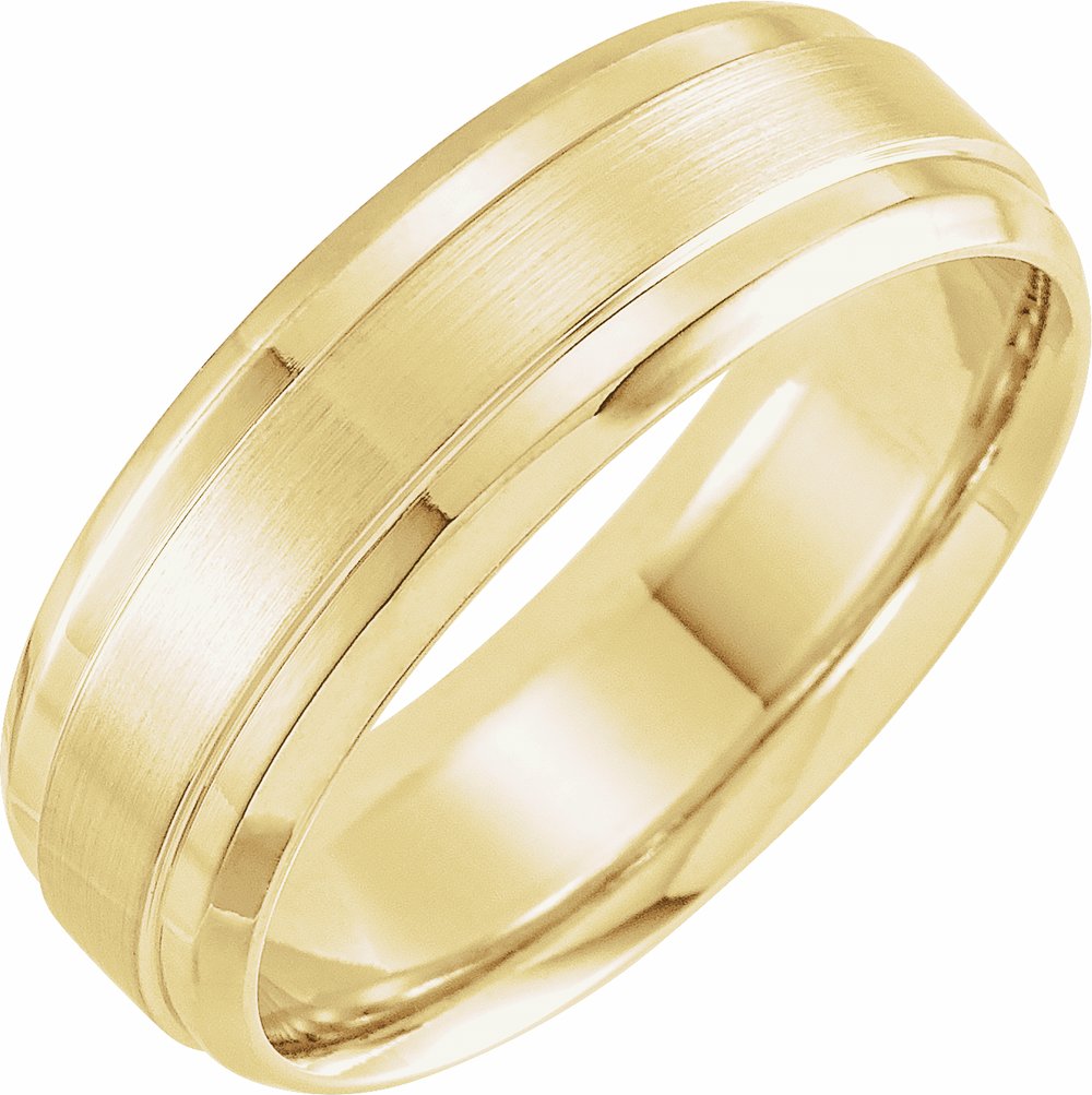 10K Yellow Gold 7 mm Beveled Stepped-Edge Inlay Comfort-Fit Half Round Band Size 7