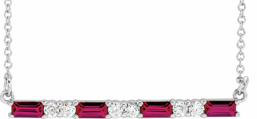 14K White Gold Lab-Grown Ruby & 1/6 CTW Natural Diamond Bar 16-18" Necklace