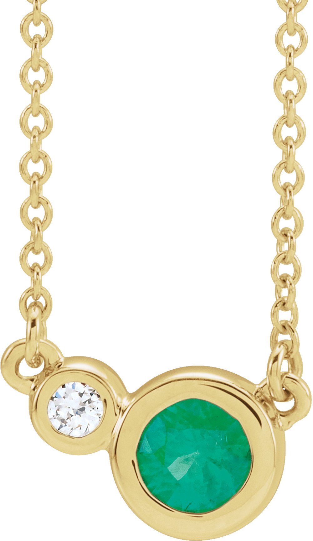 14K Yellow Lab-Grown Emerald & .03 CTW Natural Diamond 16" Necklace