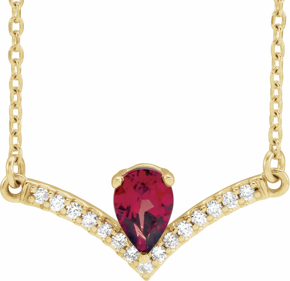 14K Yellow Gold Natural Mozambique Garnet & .06 CTW Natural Diamond 16" Necklace
