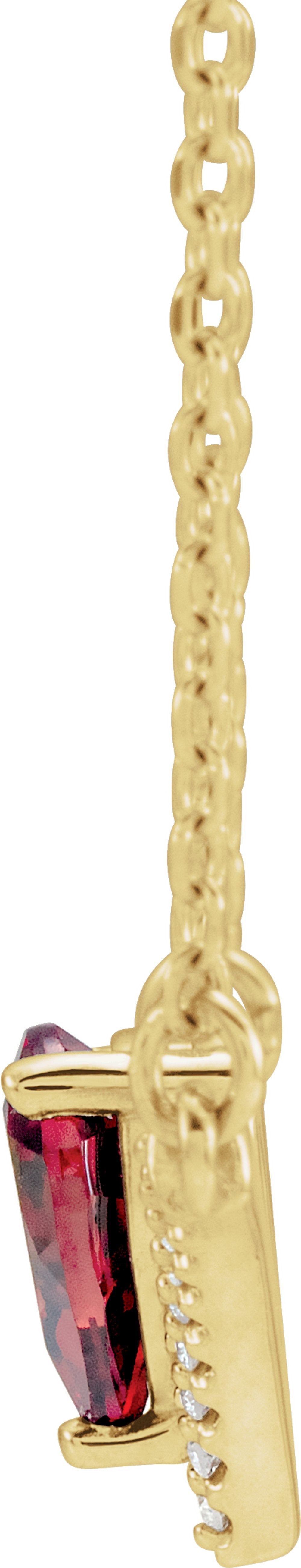 14K Yellow Gold Natural Mozambique Garnet & .06 CTW Natural Diamond 16" Necklace