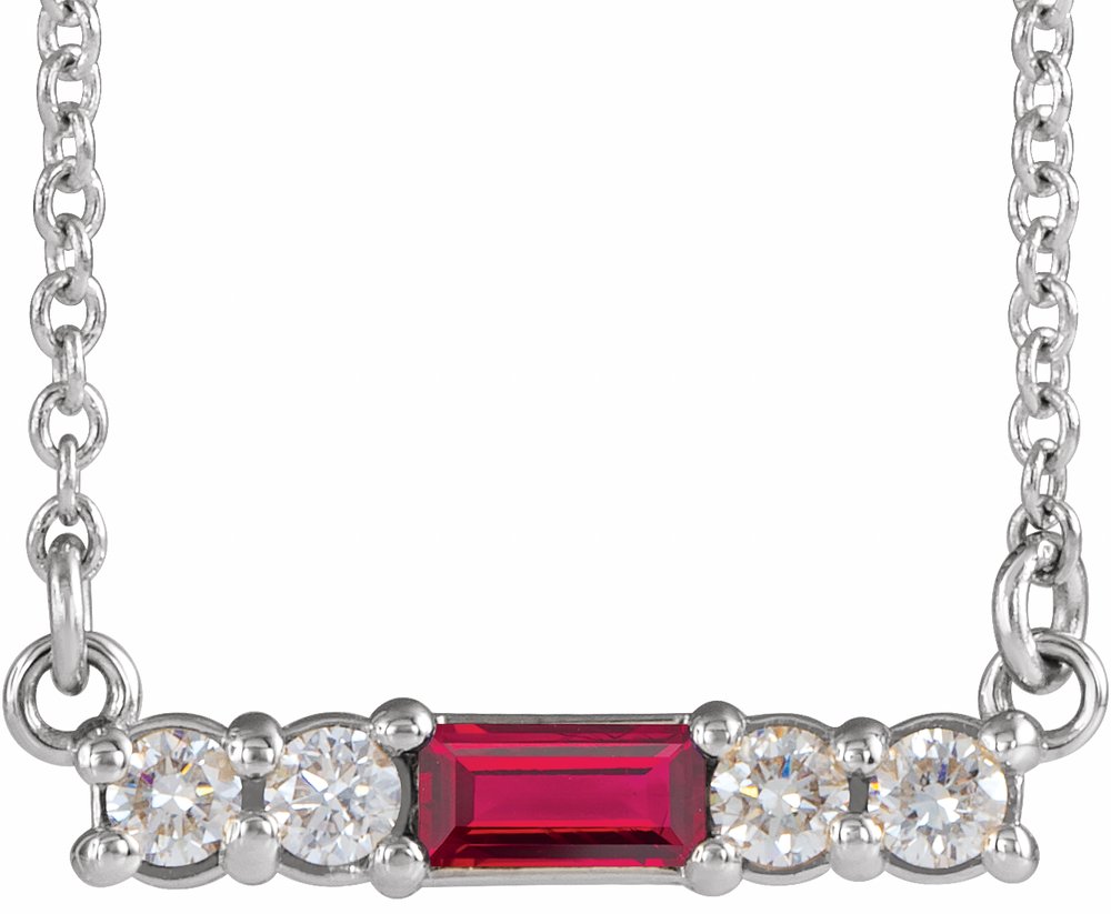 14K White Gold Natural Ruby & 1/8 CTW Natural Diamond 16" Necklace