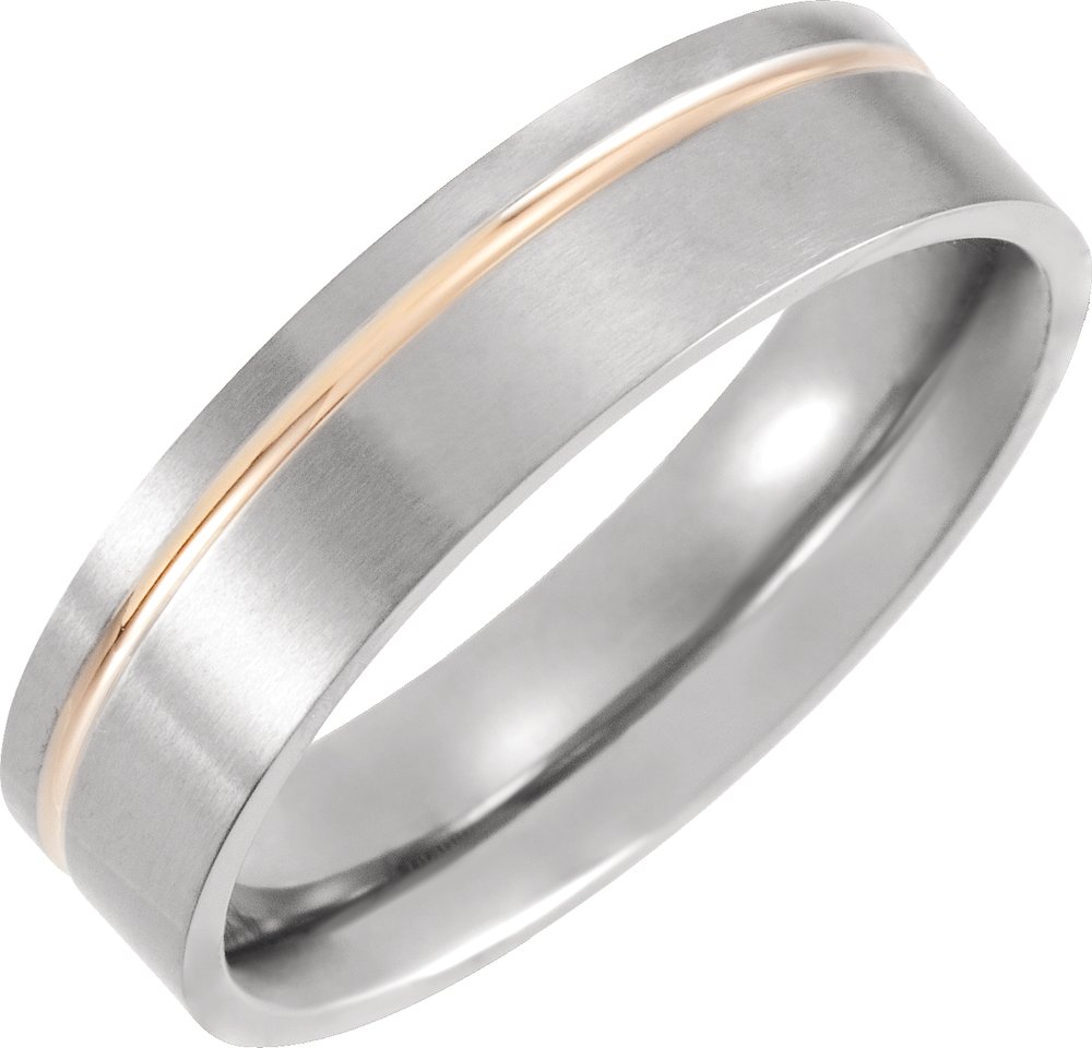 18K Rose Gold PVD Titanium 6 mm Grooved Comfort-Fit Flat Band Size 7.5