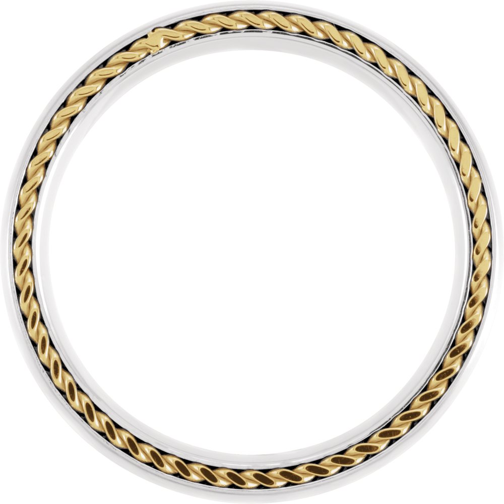Titanium & 18K Yellow Gold PVD Rope Inlay 6 mm Comfort-Fit Half Round Band Size 7.5