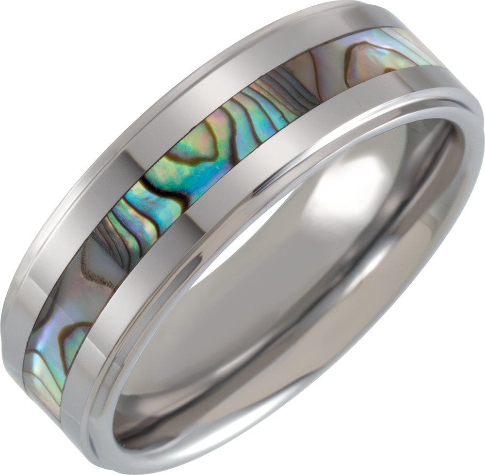 Tungsten 8 mm Stepped-Edge Mother of Pearl Inlay Comfort-Fit Band Size 7