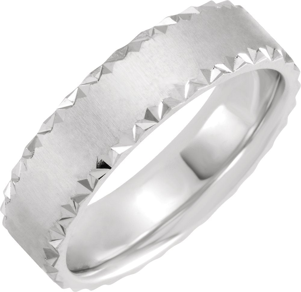 14K White 6 mm Geometric Faceted Edge Comfort-Fit Half Round Band Size 10