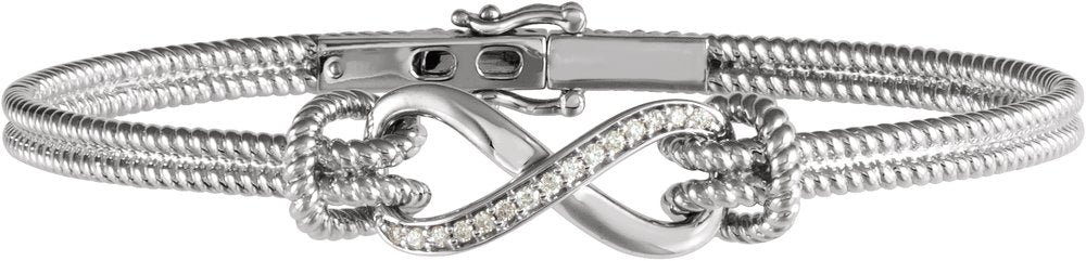 14K White 1/8 CTW Natural Diamond Bangle 7 1/2” Bracelet