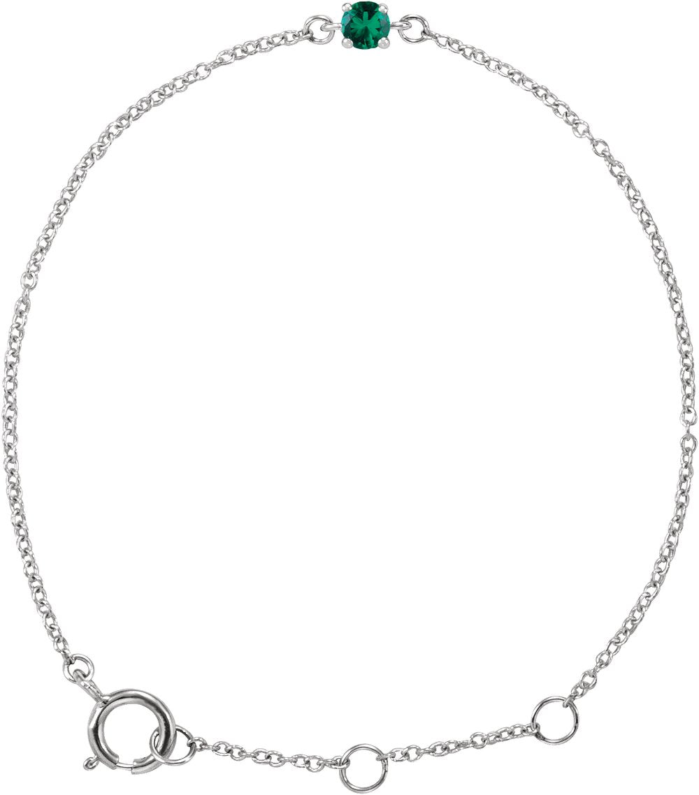 14K White Imitation Emerald Youth Birthstone 4 1/2-5 1/2" Bracelet