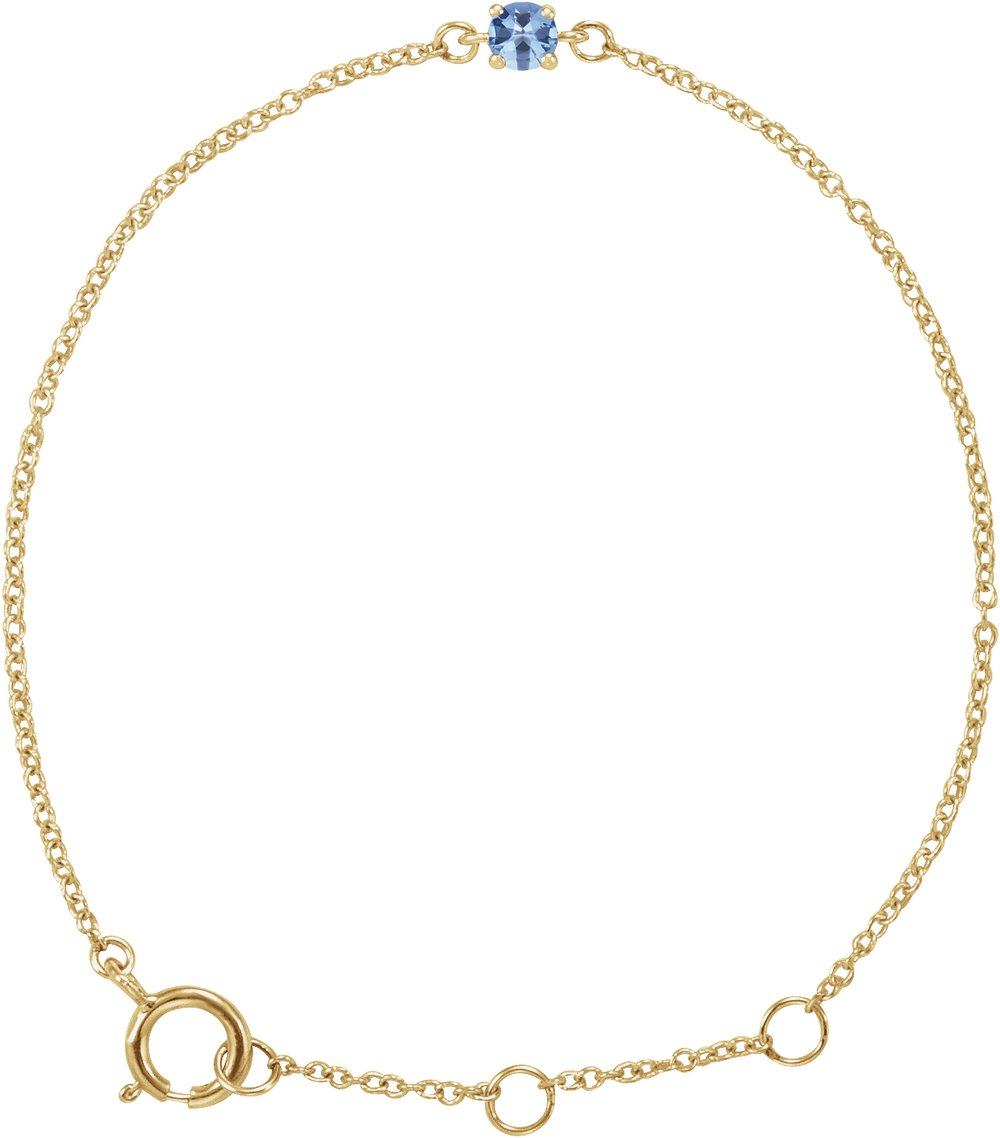 14K Yellow Gold Imitation Aquamarine Youth Birthstone 4 1/2-5 1/2" Bracelet