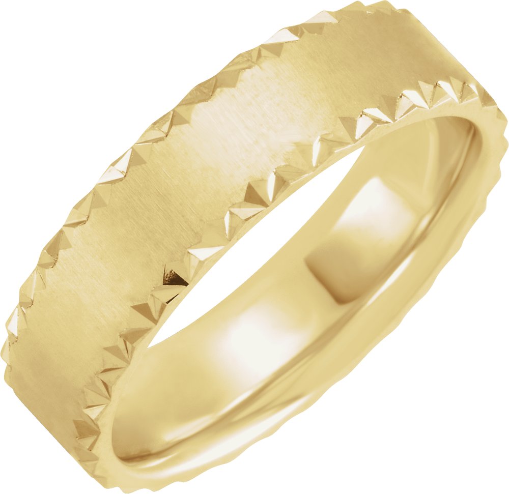 14K Yellow Gold 6 mm Geometric Faceted Edge Comfort-Fit Half Round Band Size 10