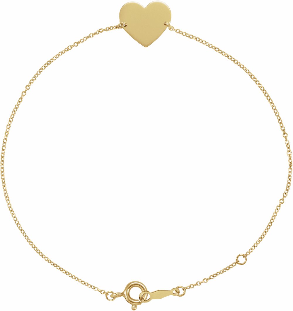 14K Yellow Gold Engravable Heart 7-8" Bracelet