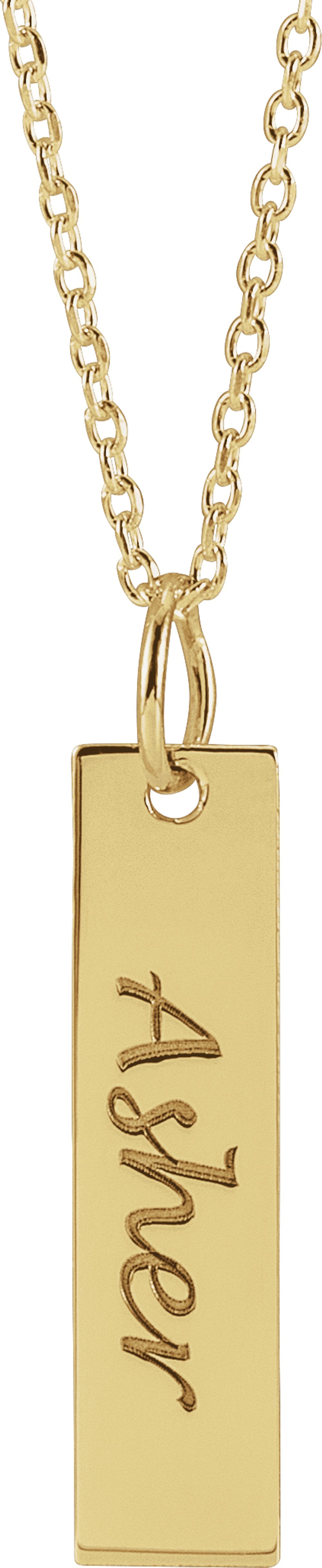 14K Yellow Gold 20x5 mm Engravable Bar 16-18" Necklace