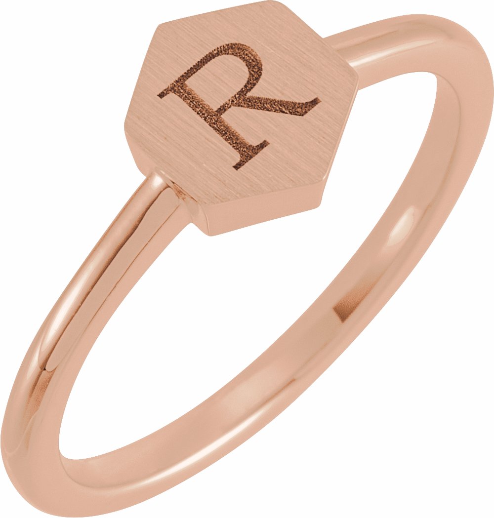 14K Rose 9.5x8 mm Geometric Signet Ring
