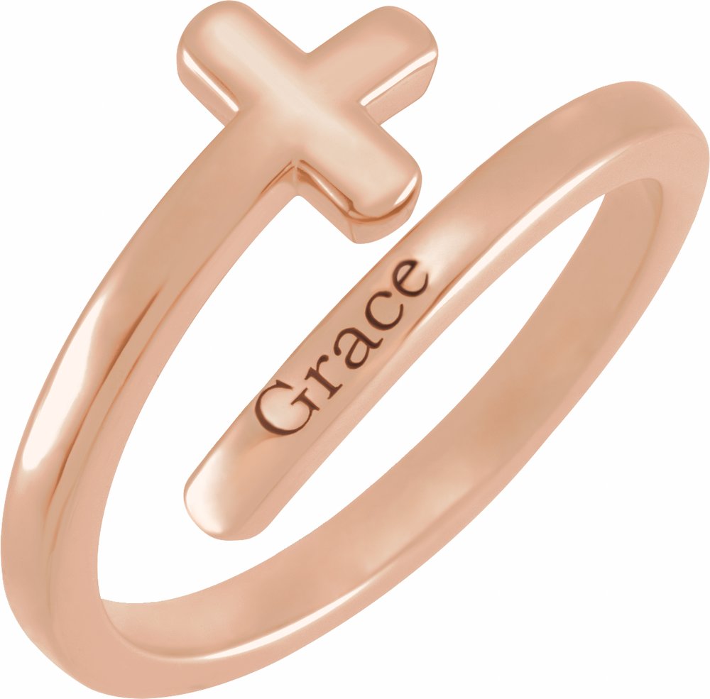 14K Rose Gold Engravable Sideways Cross Ring