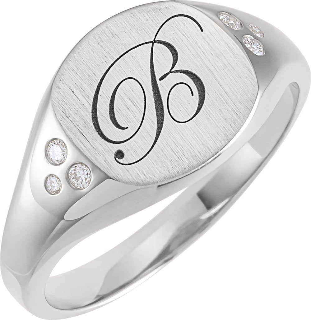 14K White Gold .05 CTW Natural Diamond Square Signet Ring