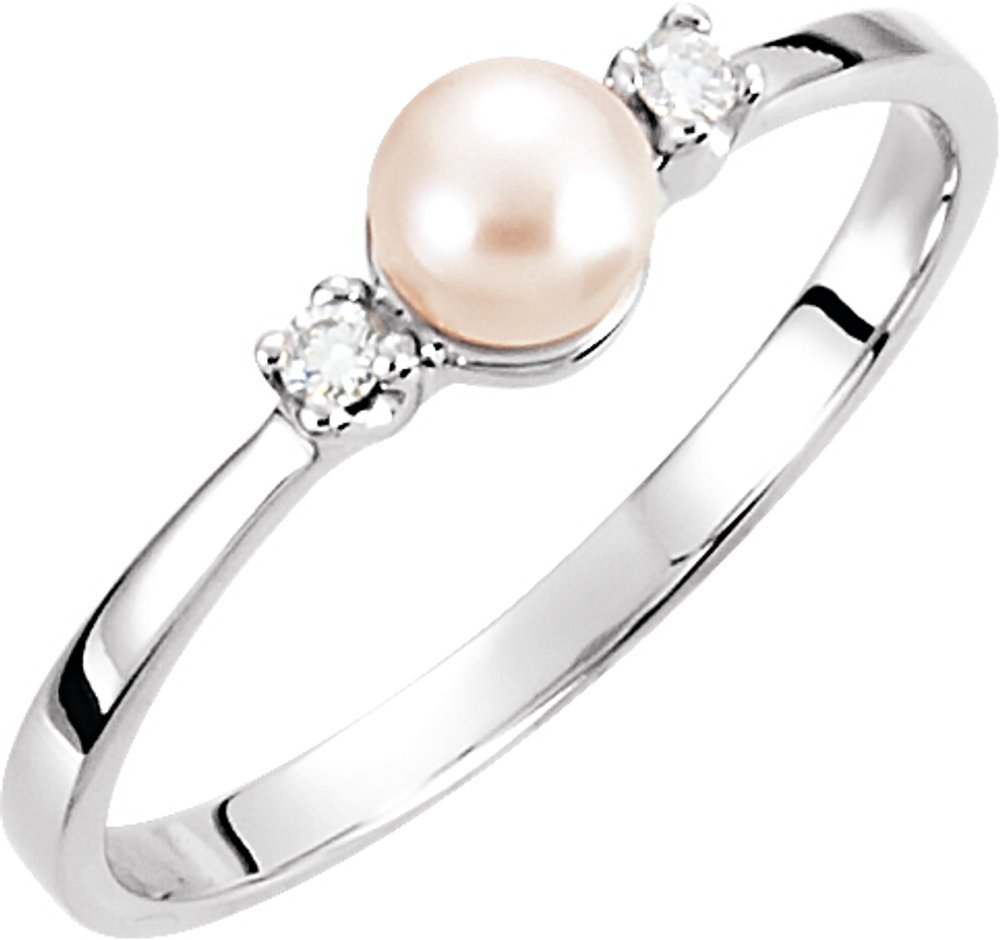 14K White Gold Cultured White Akoya Pearl & .04 CTW Natural Diamond Ring