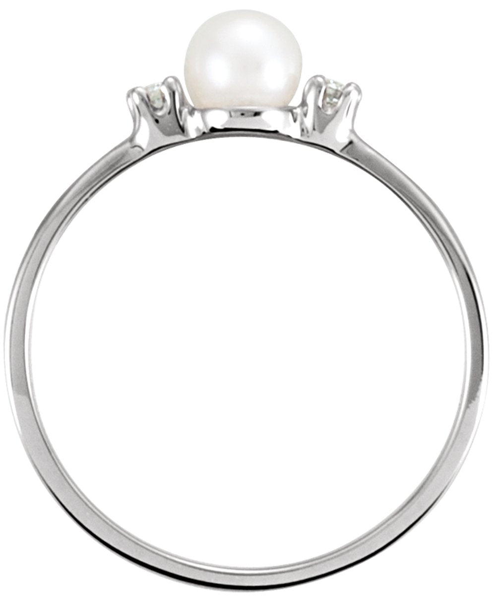 14K White Gold Cultured White Akoya Pearl & .04 CTW Natural Diamond Ring