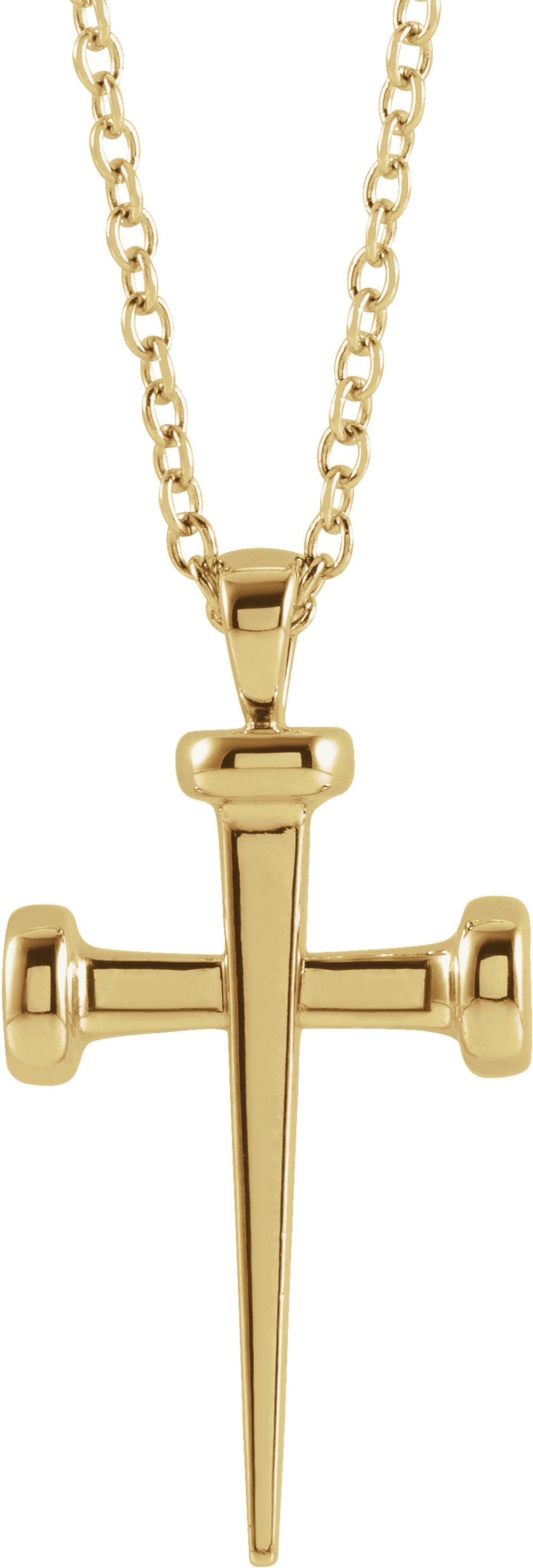 14K Yellow Gold Nail Cross 18" Necklace