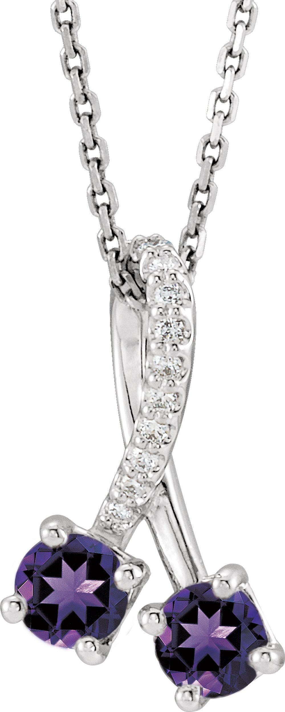 14K White Gold Natural Amethyst & .05 CTW Natural Diamond 16-18" Necklace