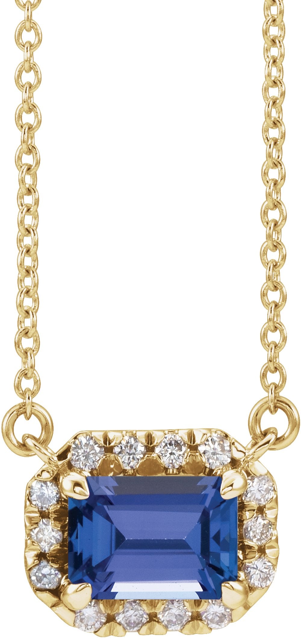 14K Yellow Gold 7x5 mm Natural Tanzanite & 1/5 CTW Natural Diamond Halo-Style 18" Necklace