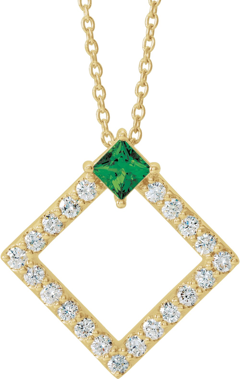 14K Yellow Gold Natural Emerald & 3/8 CTW Natural Diamond 16-18" Necklace