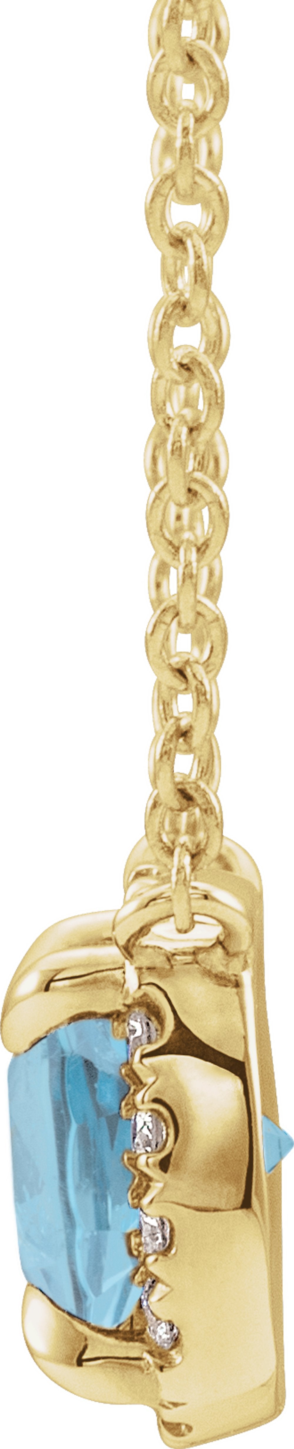 14K Yellow Natural Aquamarine & .05 CTW Natural Diamond 18" Necklace