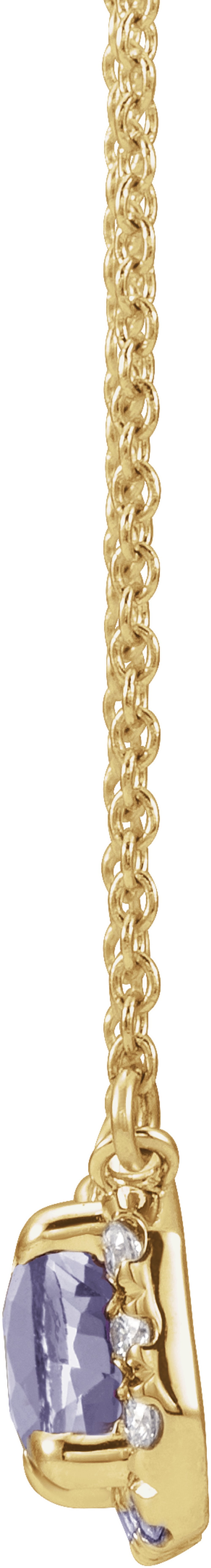 14K Yellow Gold 7x5 mm Natural Tanzanite & 1/5 CTW Natural Diamond Halo-Style 18" Necklace