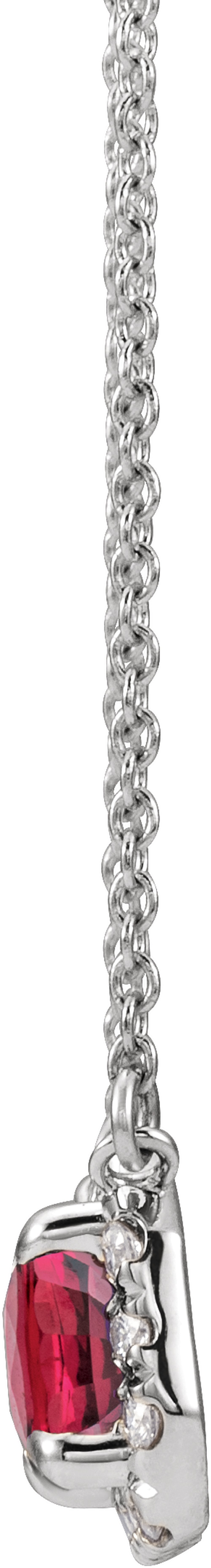 14K White Gold 7x5 mm Lab-Grown Ruby & 1/5 CTW Natural Diamond Halo-Style 16" Necklace