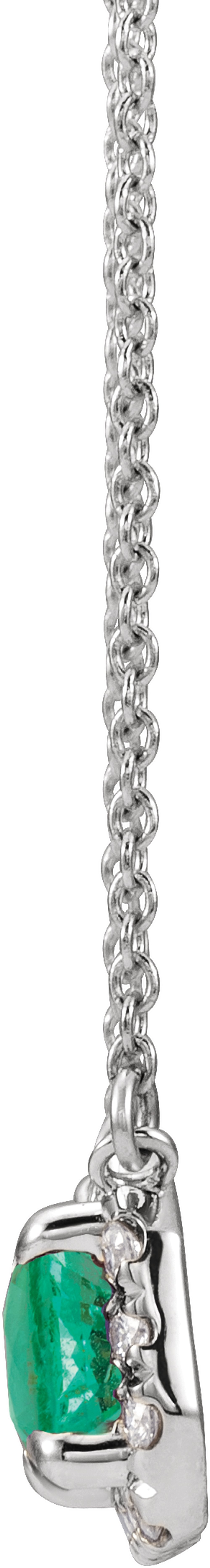 14K White Gold 6x4 mm Natural Emerald & 1/5 CTW Natural Diamond Halo-Style 18" Necklace