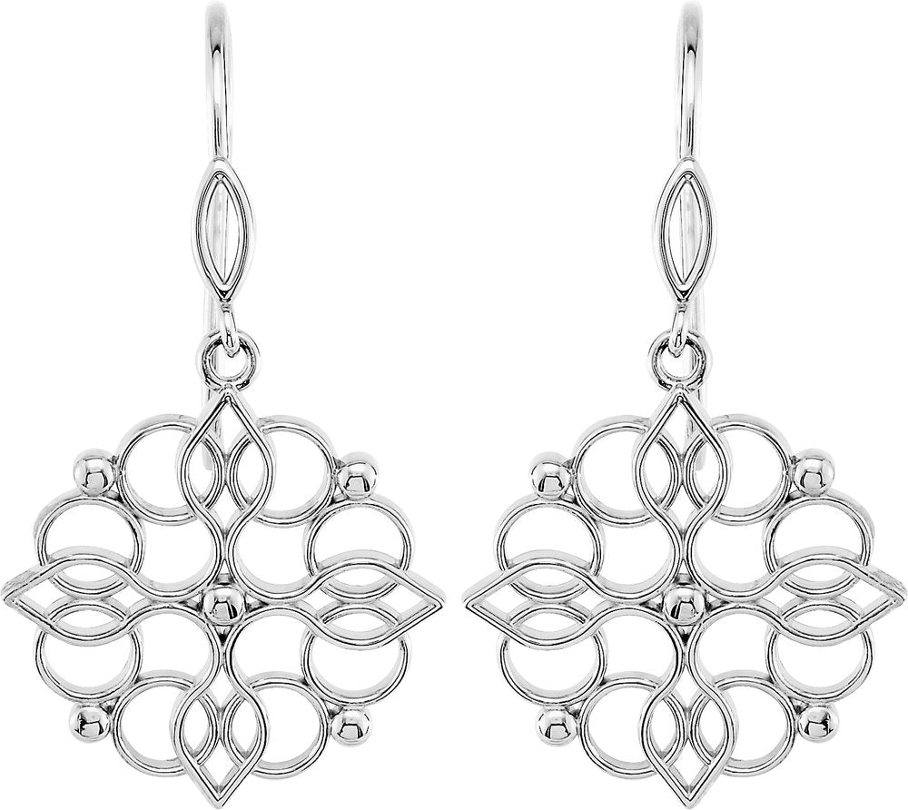 Sterling Silver 35.3x18.8 mm Floral Earrings