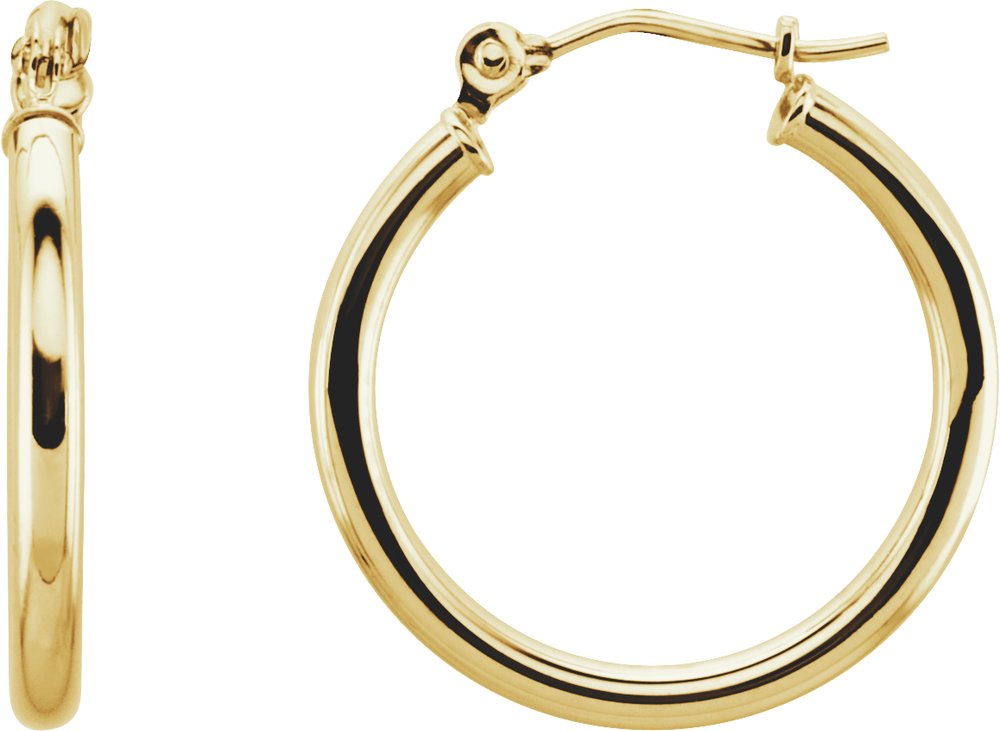 14K Yellow Gold Tube 20 mm Hoop Earrings