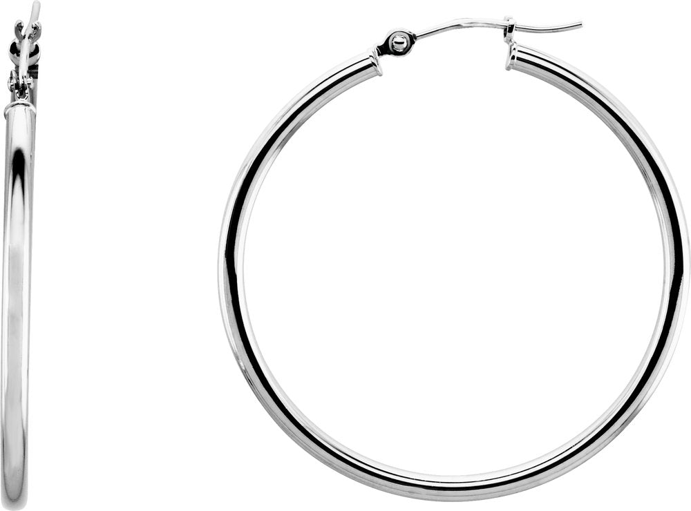 14K White Gold Tube 34 mm Hoop Earrings