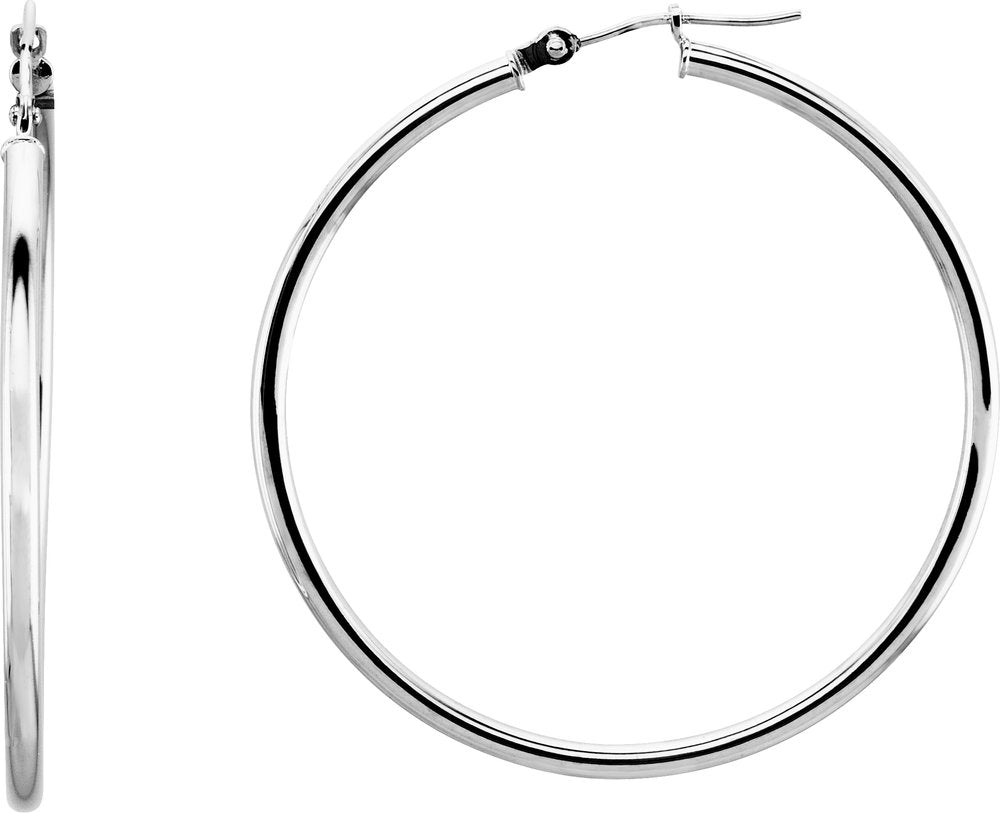 14K White Gold Tube 40 mm Hoop Earrings