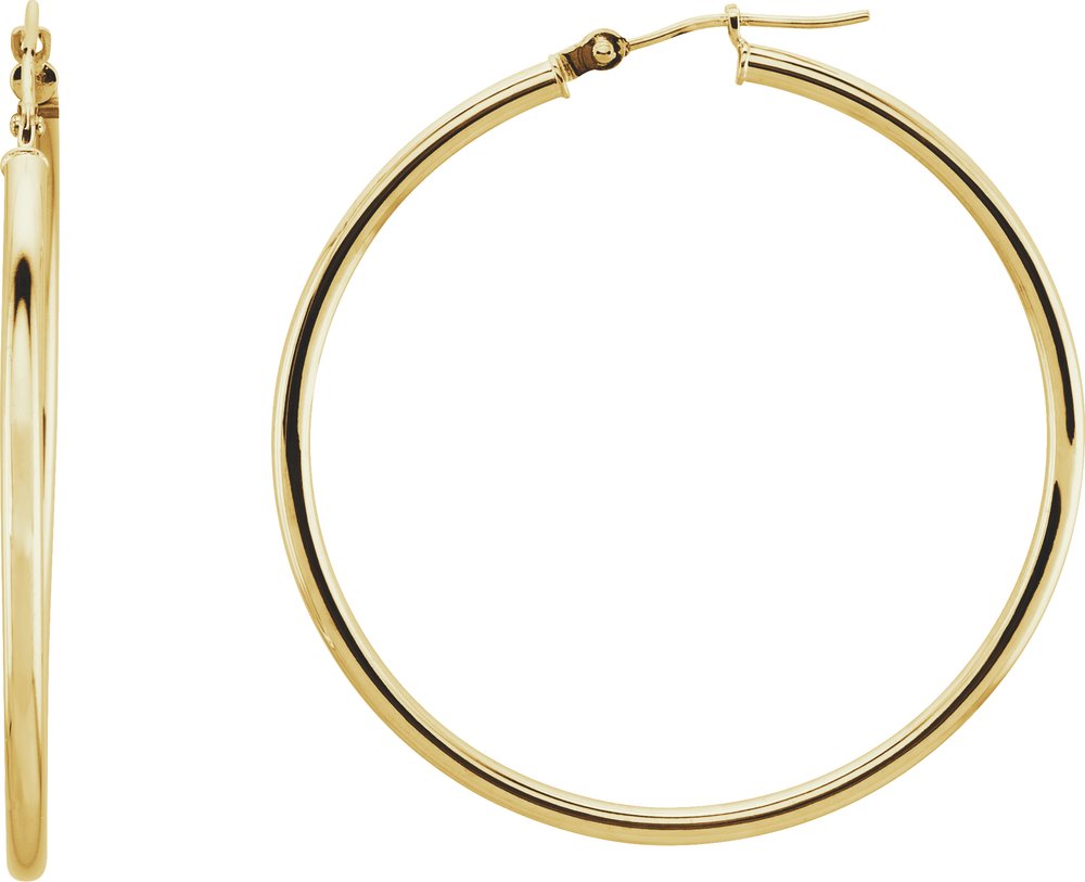14K Yellow Gold Tube 40 mm Hoop Earrings