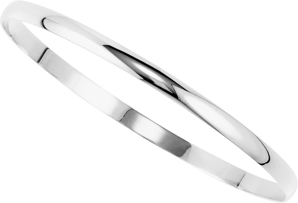 14K White Engravable 4 mm Half Round Bangle 7 1/2" Bracelet