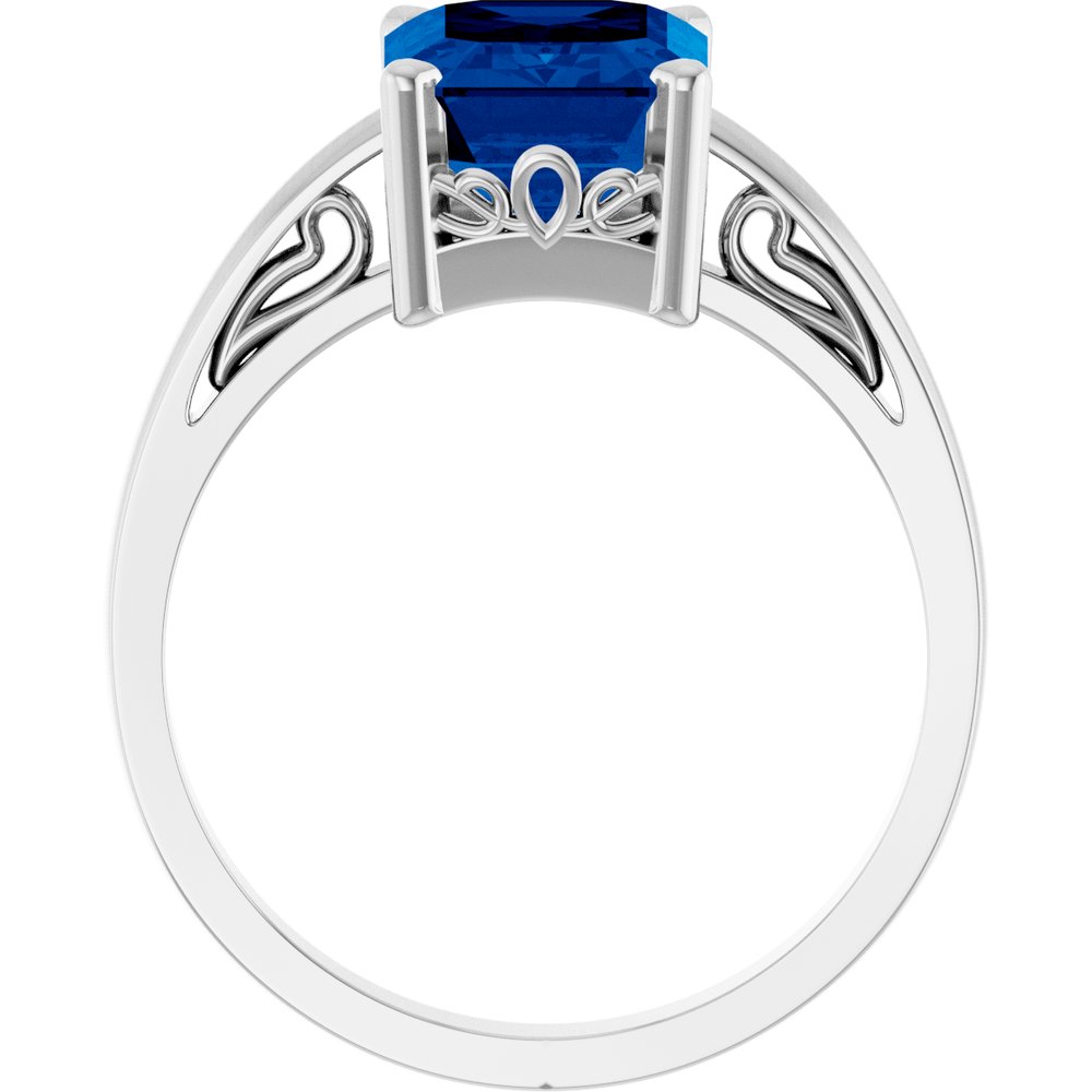 14K White Gold Lab-Grown Blue Sapphire Solitaire Scroll Setting® Ring