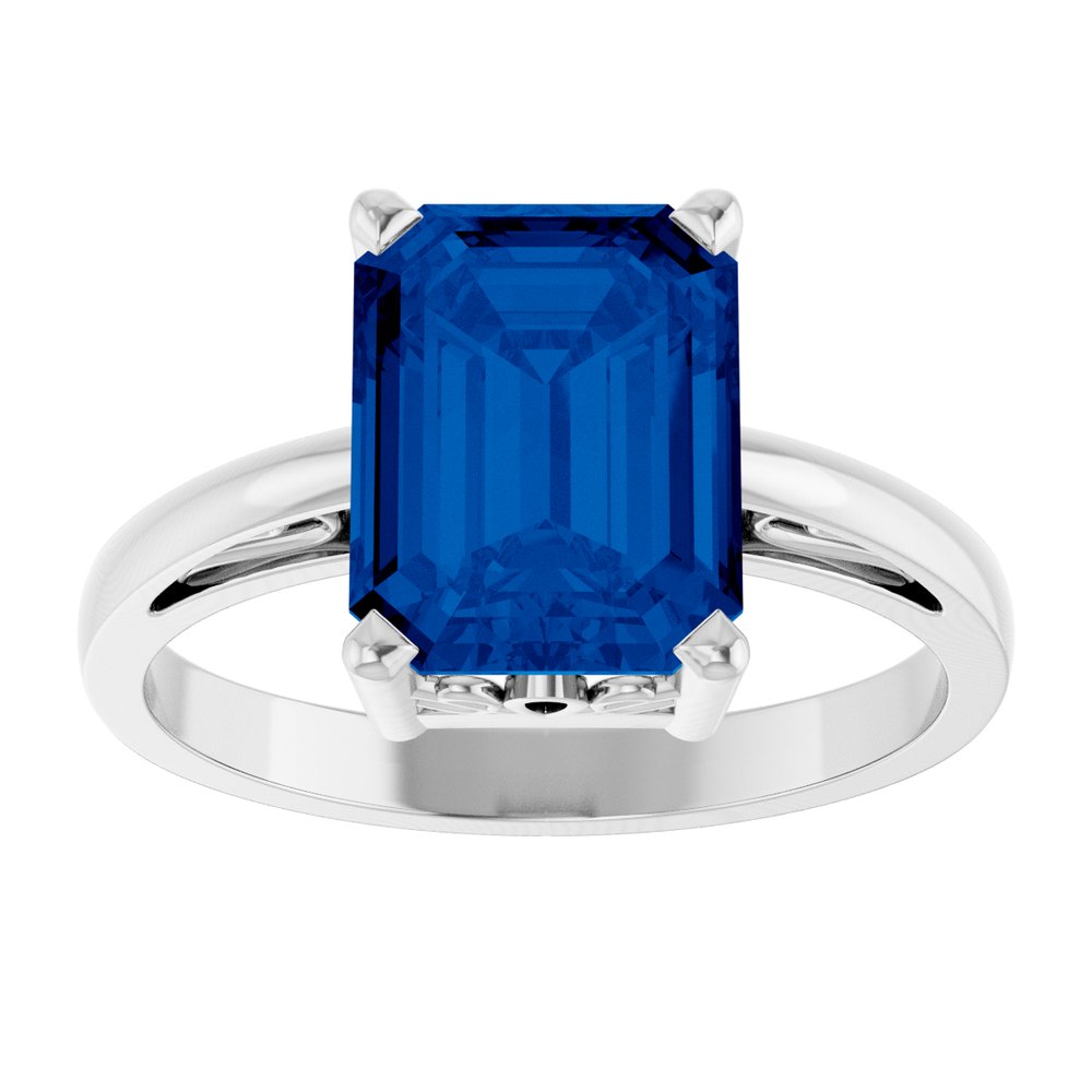 14K White Gold Lab-Grown Blue Sapphire Solitaire Scroll Setting® Ring