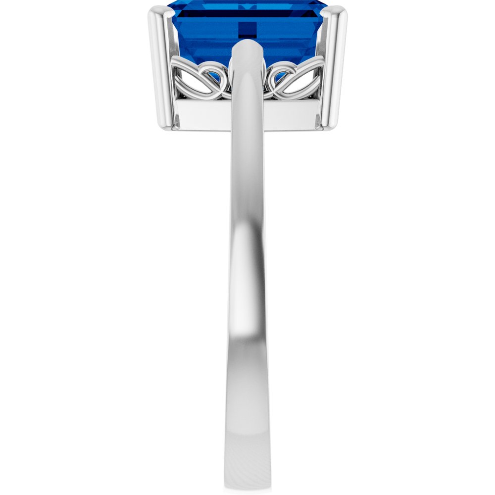 14K White Gold Lab-Grown Blue Sapphire Scroll Setting® Ring