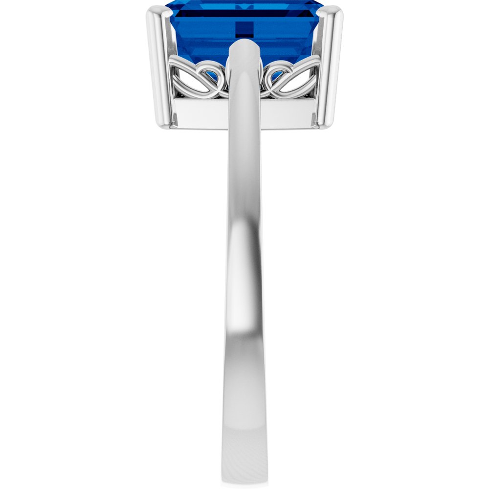 14K White Gold Lab-Grown Blue Sapphire Solitaire Scroll Setting® Ring