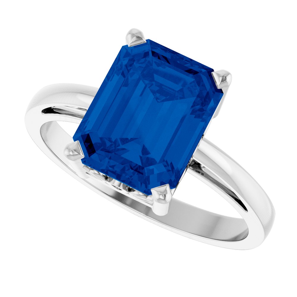14K White Gold Lab-Grown Blue Sapphire Solitaire Scroll Setting® Ring