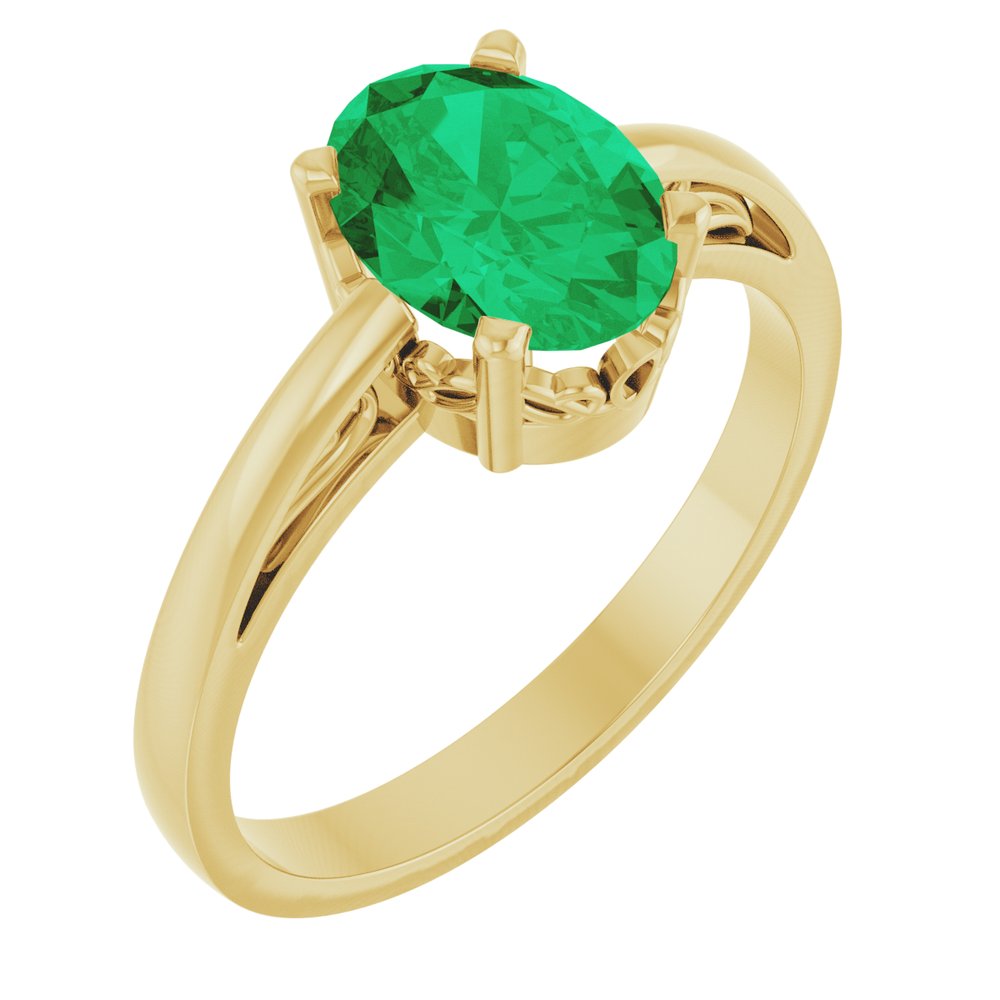 14K Yellow Gold Lab-Grown Emerald Ring