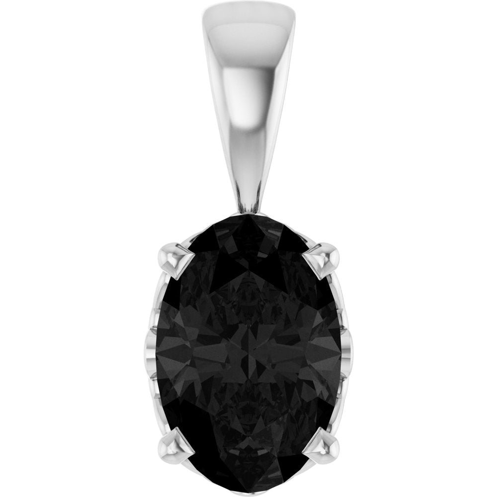 14K White Natural Black Onyx Pendant