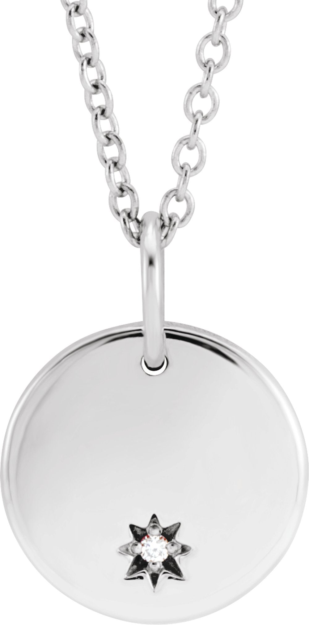 14K White Gold Engravable .005 CT Natural Diamond 16-18" Necklace