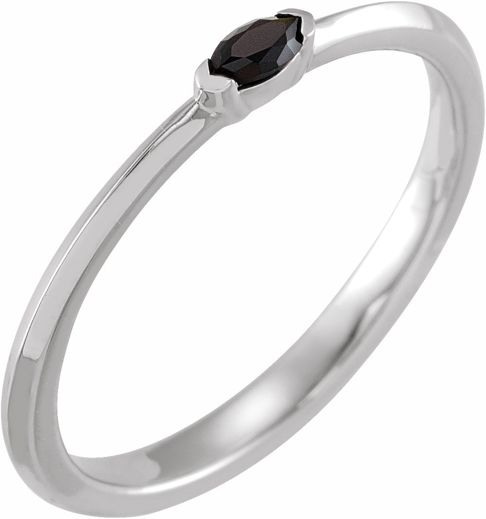 14K White Natural Black Onyx Stackable Ring