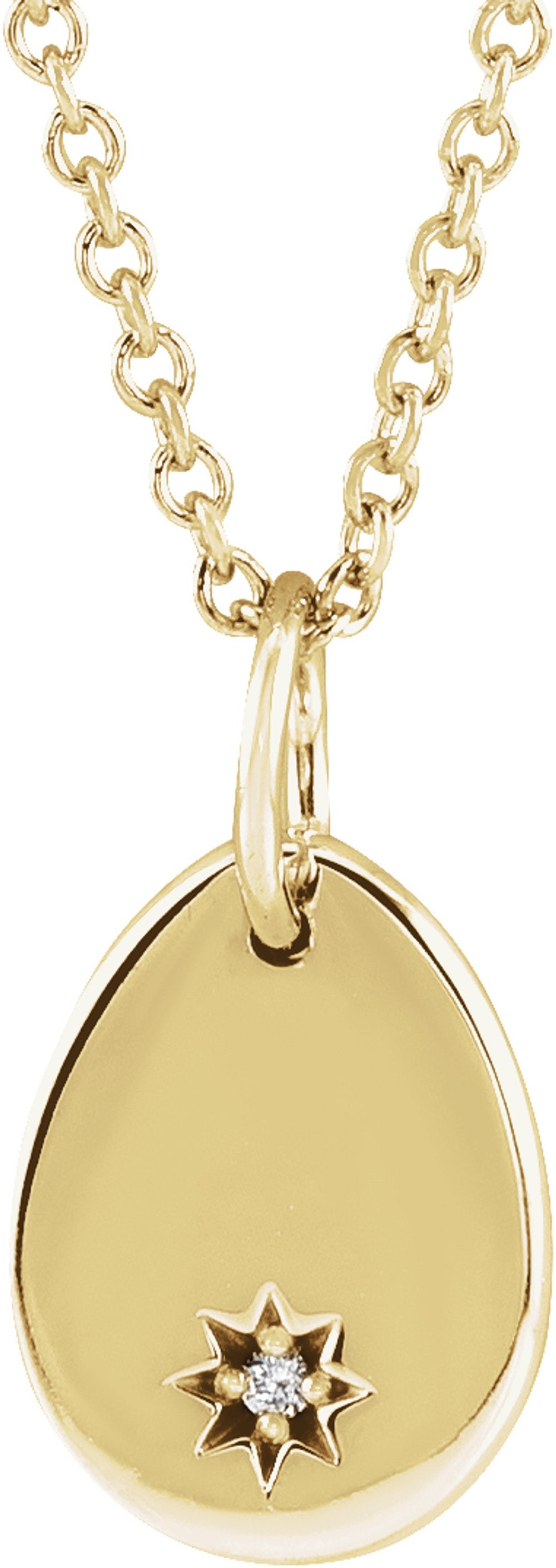 14K Yellow Engravable .005 CT Natural Diamond 16-18" Necklace