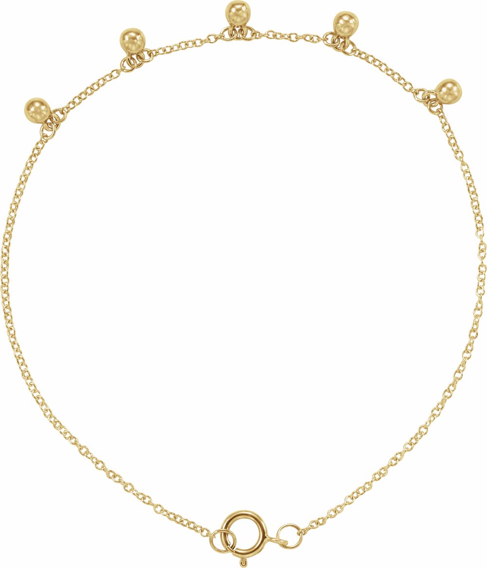 14K Yellow Beaded 5-Station 7" Bracelet