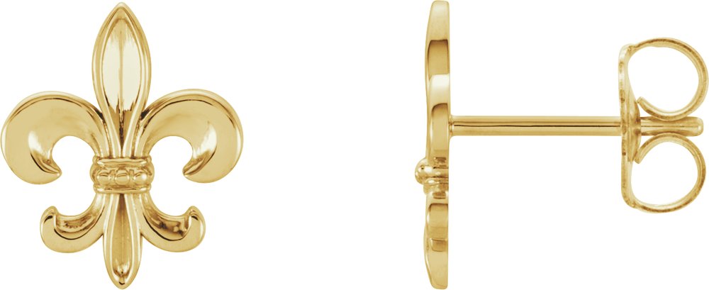 14K Yellow 10.7x9 mm Fleur-de-Lis Earrings