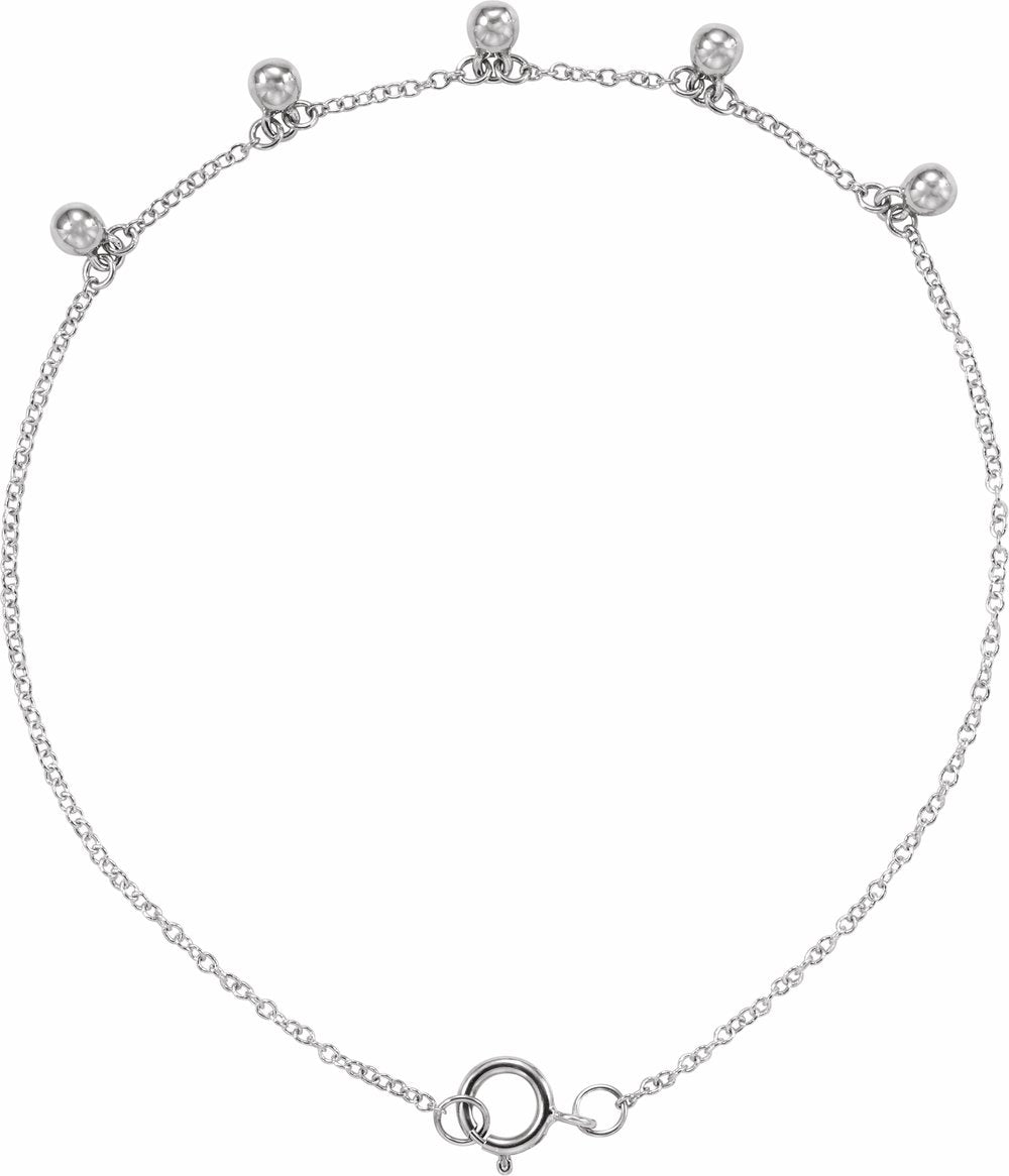 14K White Beaded 5-Station 7" Bracelet