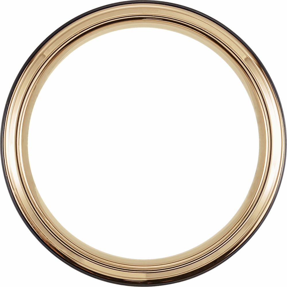 18K Yellow Gold PVD & Black PVD Tungsten 6 mm Beveled Stepped-Edge Comfort-Fit Band Size 8